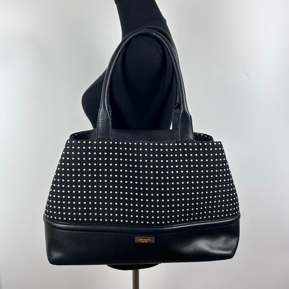 Kate Spade NY Chelsea Park Elena Tote Black White Cream Jacquard Polka Dots - Picture 7 of 10